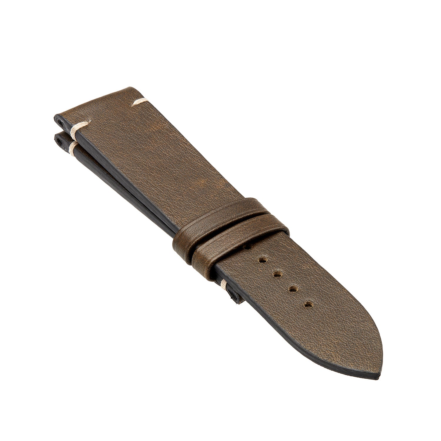 Vintage Leather Khaki Side Stitch Strap