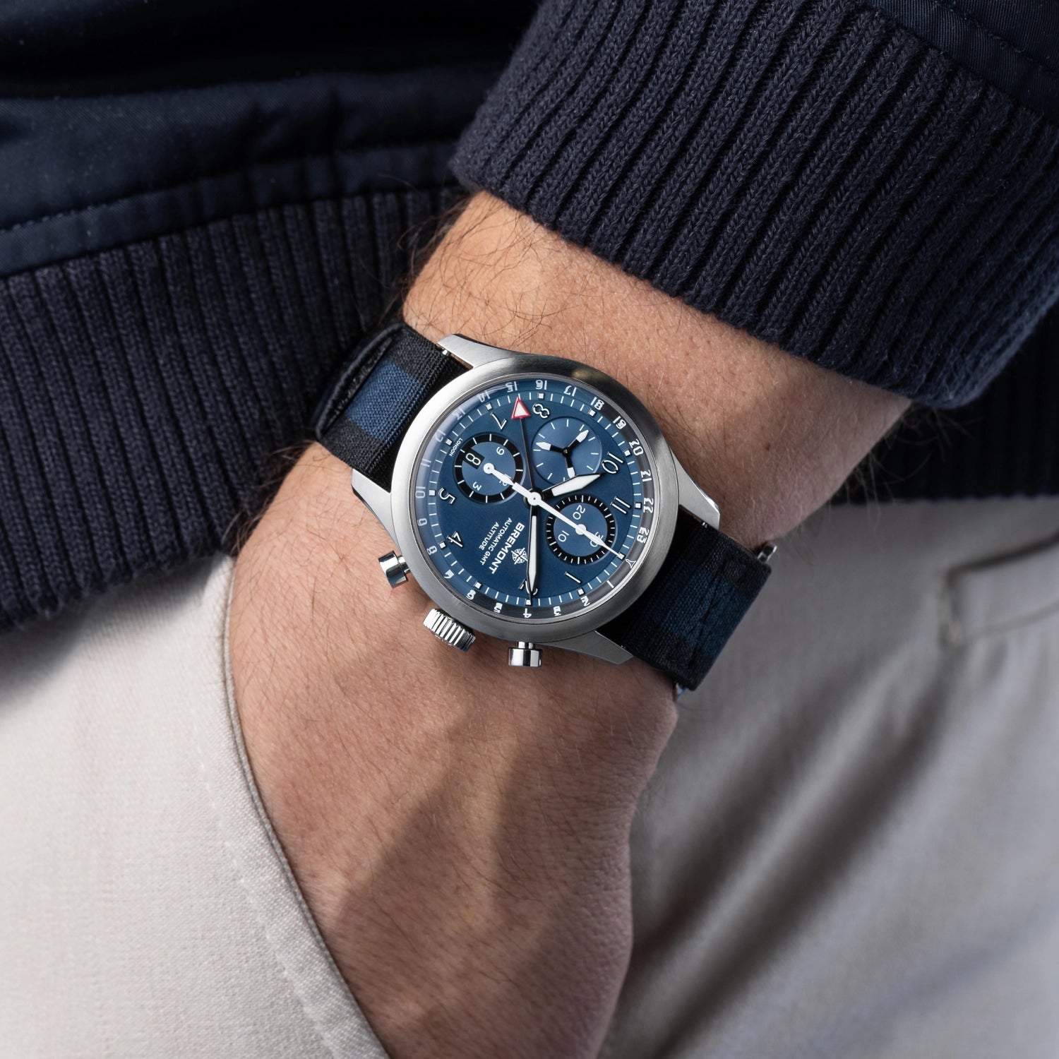 Altitude 42mm Chronograph GMT Blue Dial Nato Strap - Wrist Shot - Bremont