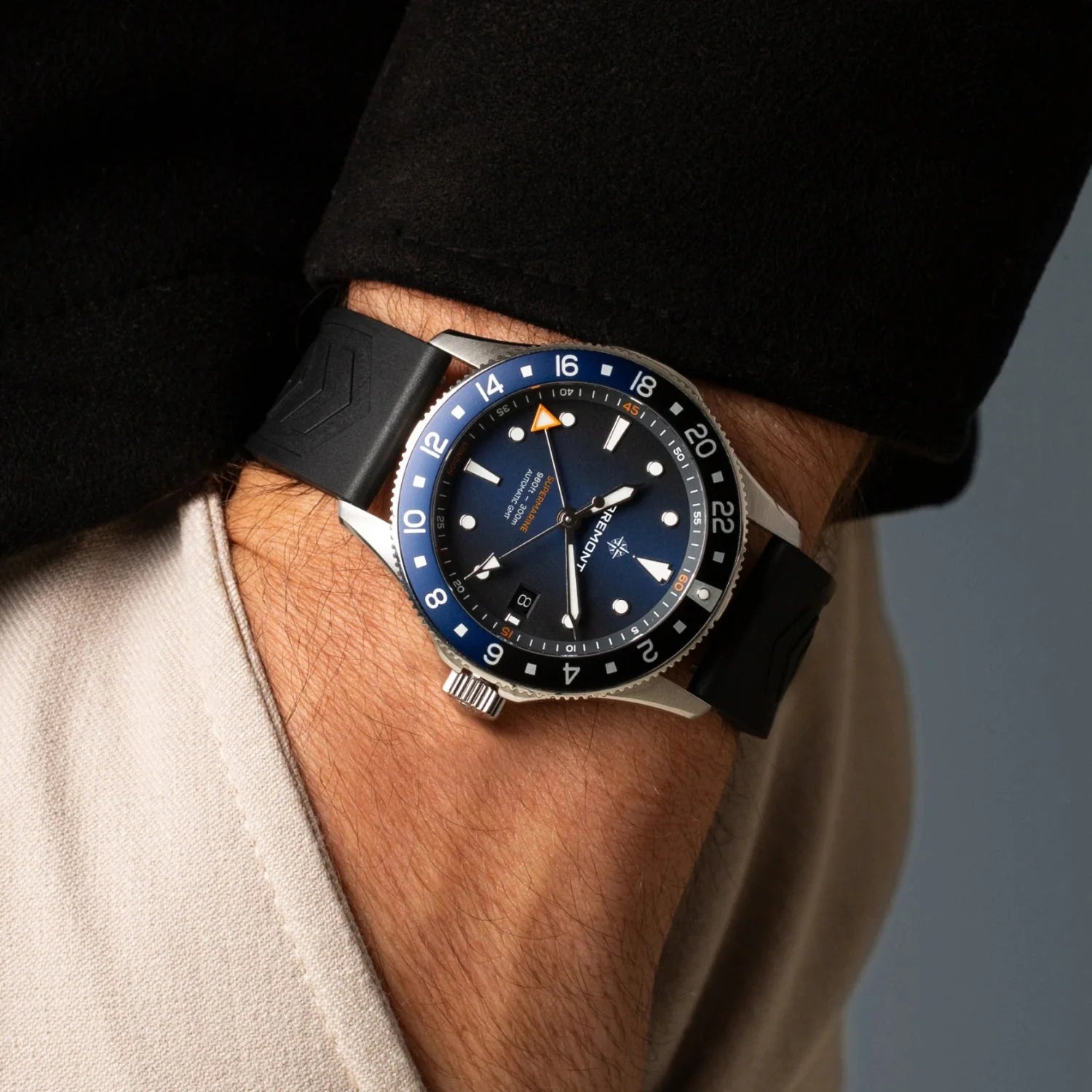 Bremont Watch Company Watches | Mens | Supermarine Supermarine 300M GMT, Glacier Blue, Rubber Strap