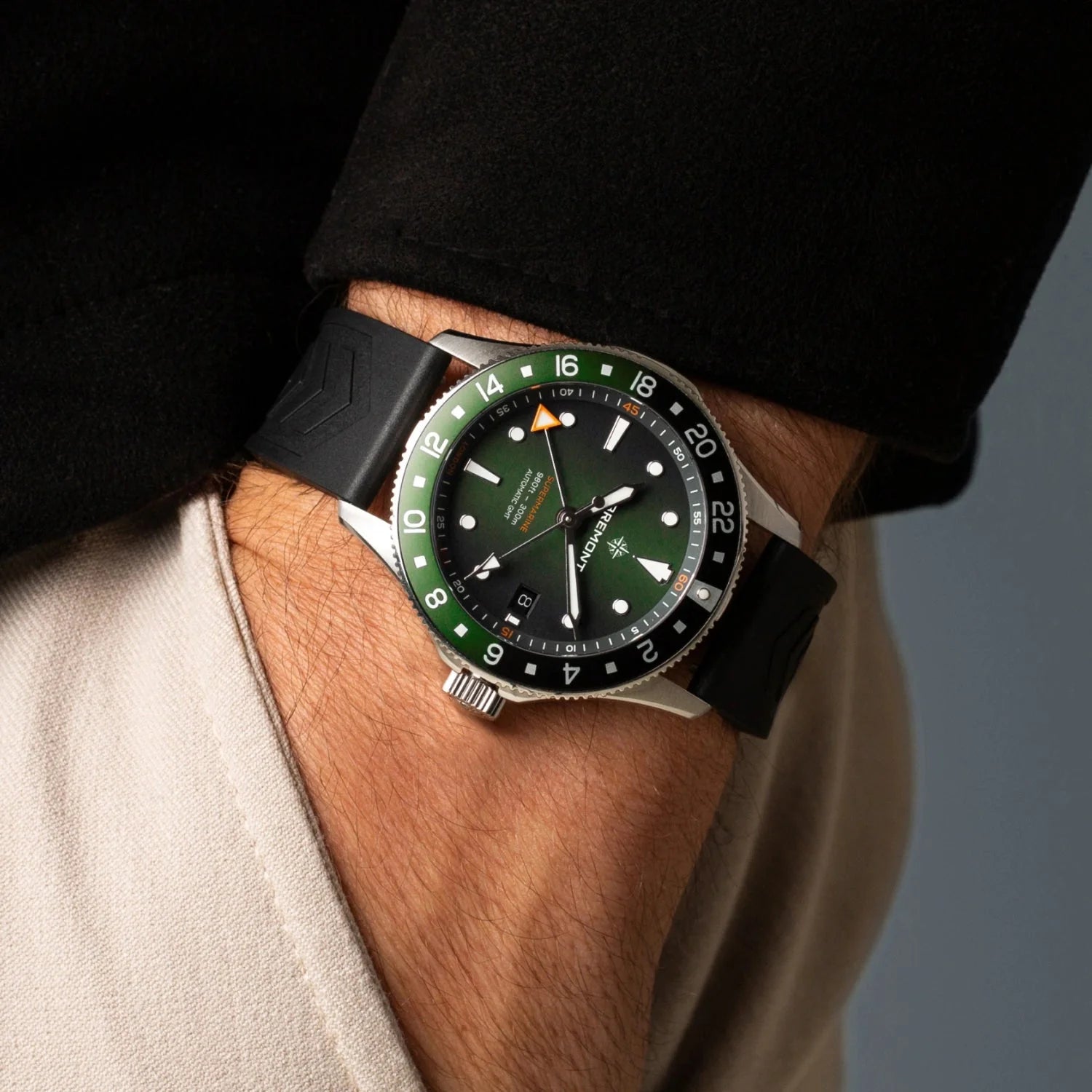 Bremont Watch Company Watches | Mens | Supermarine Supermarine 300M GMT, Tundra Green, Rubber Strap