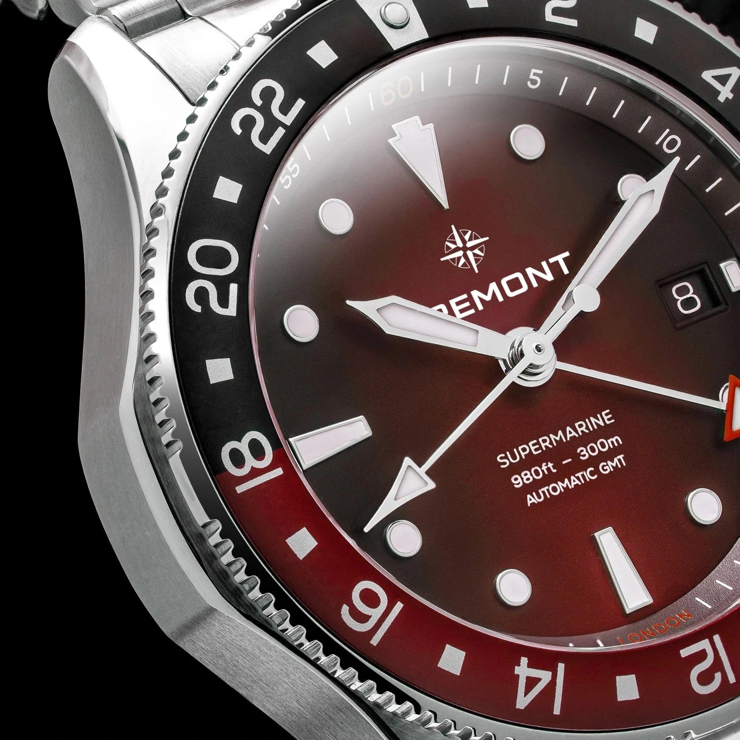 Bremont Watch Company Watches | Mens | Supermarine Supermarine 300M GMT, Ember Red, Rubber Strap