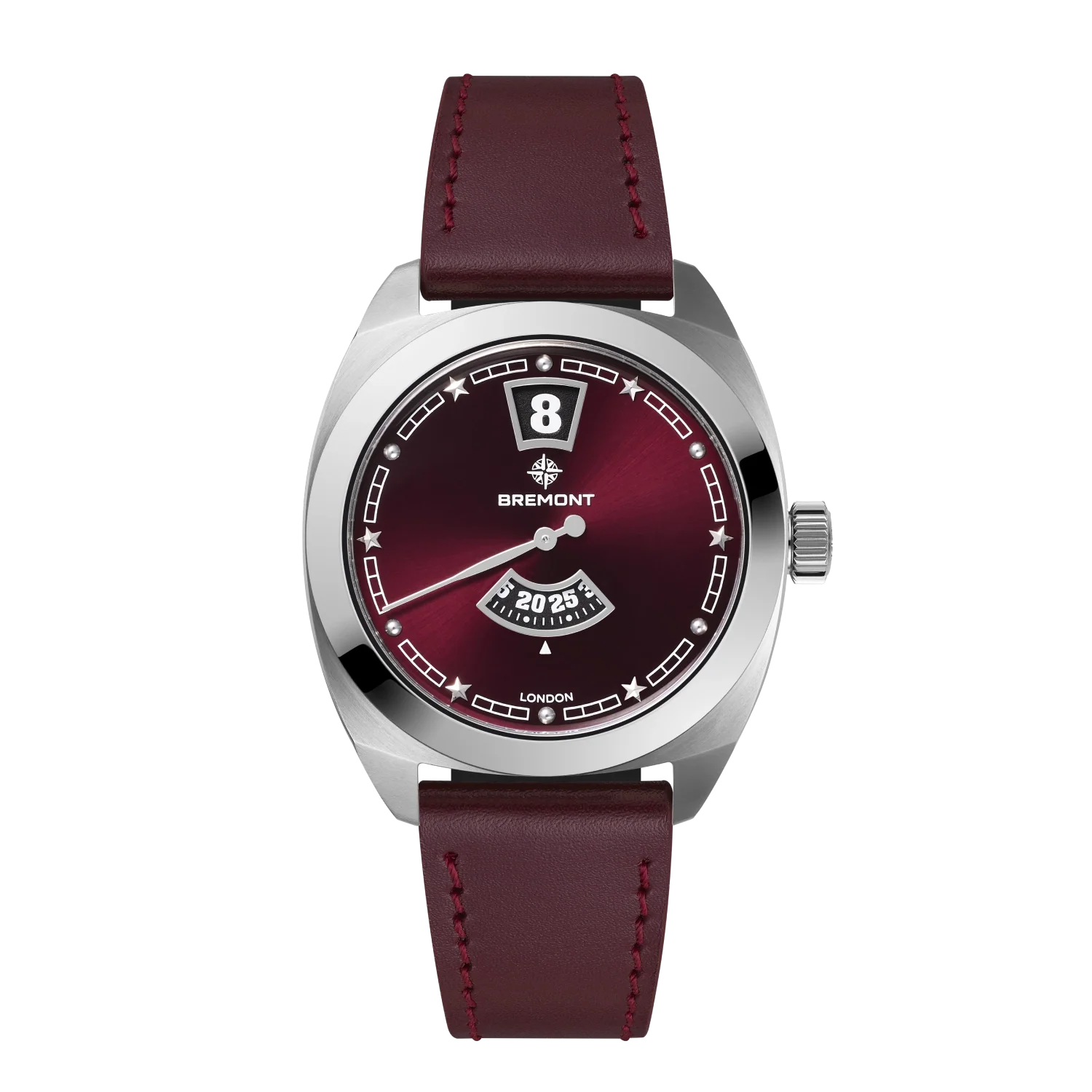 Terra Nova 35mm Jumping Hour Burgundy Leather Strap