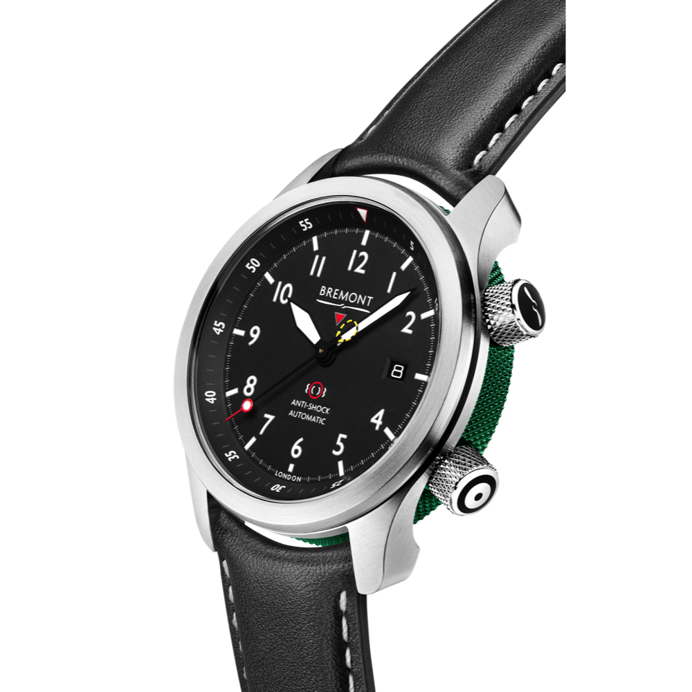 MBII Custom Stainless Steel, Black Dial with Green Barrel & Open Case Back