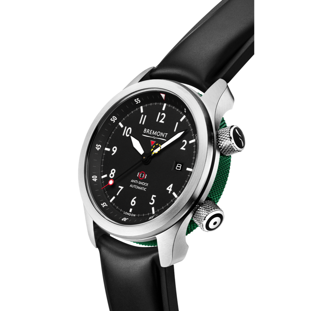 MBII Custom Stainless Steel, Black Dial with Green Barrel & Closed Case Back