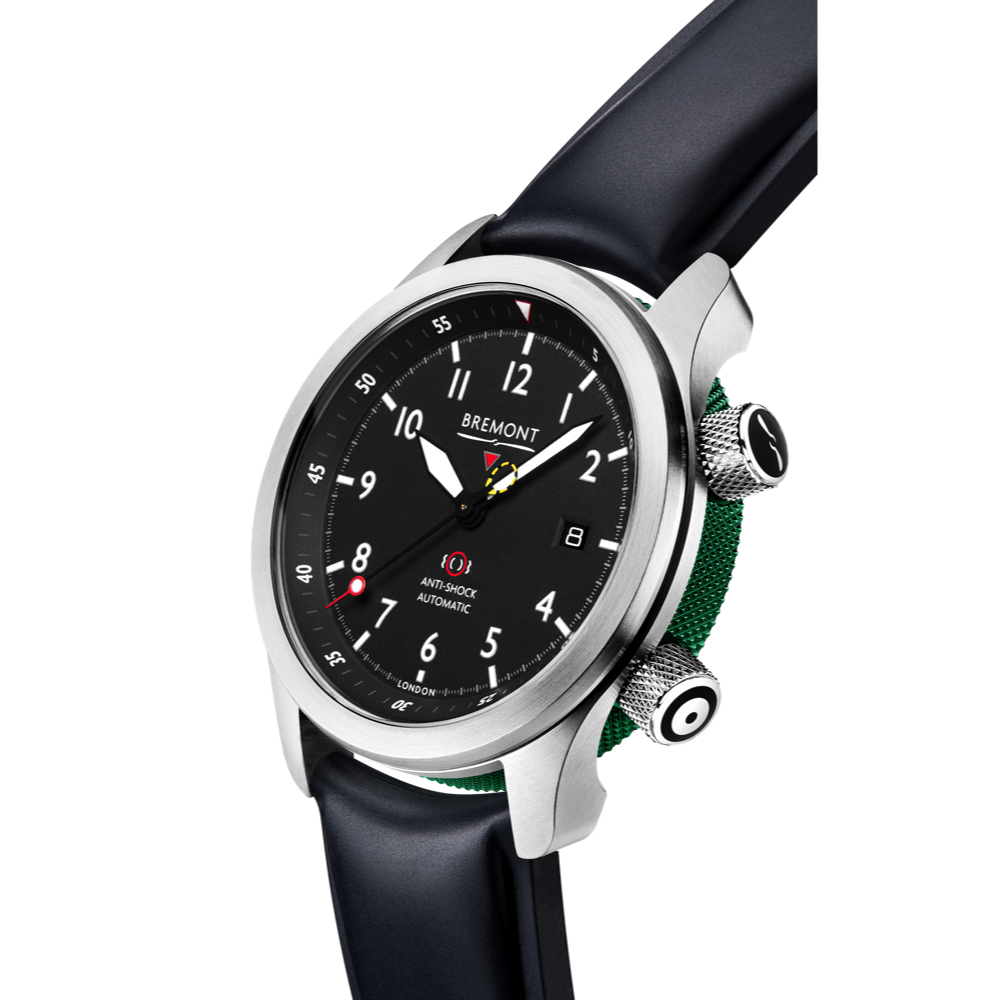 MBII Custom Stainless Steel, Black Dial with Green Barrel & Open Case Back