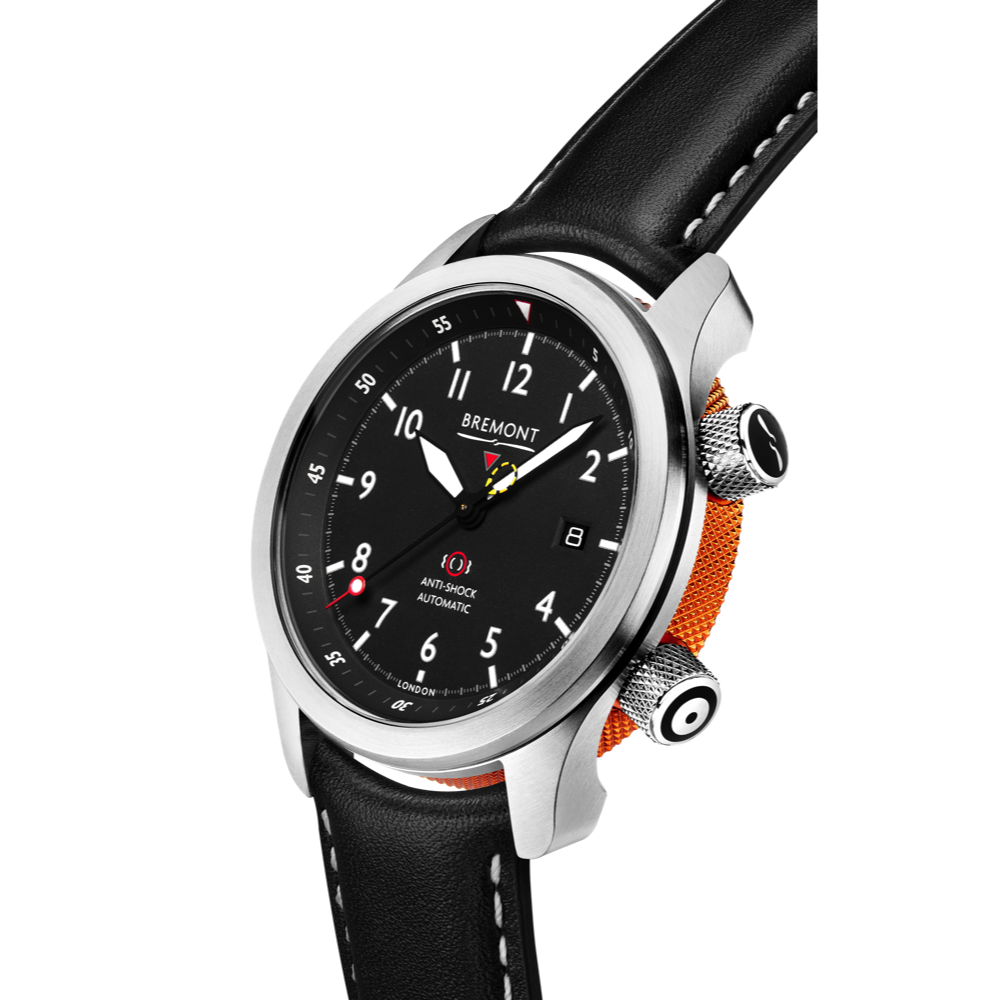 MBII Custom Stainless Steel, Black Dial with Orange Barrel & Closed Case Back