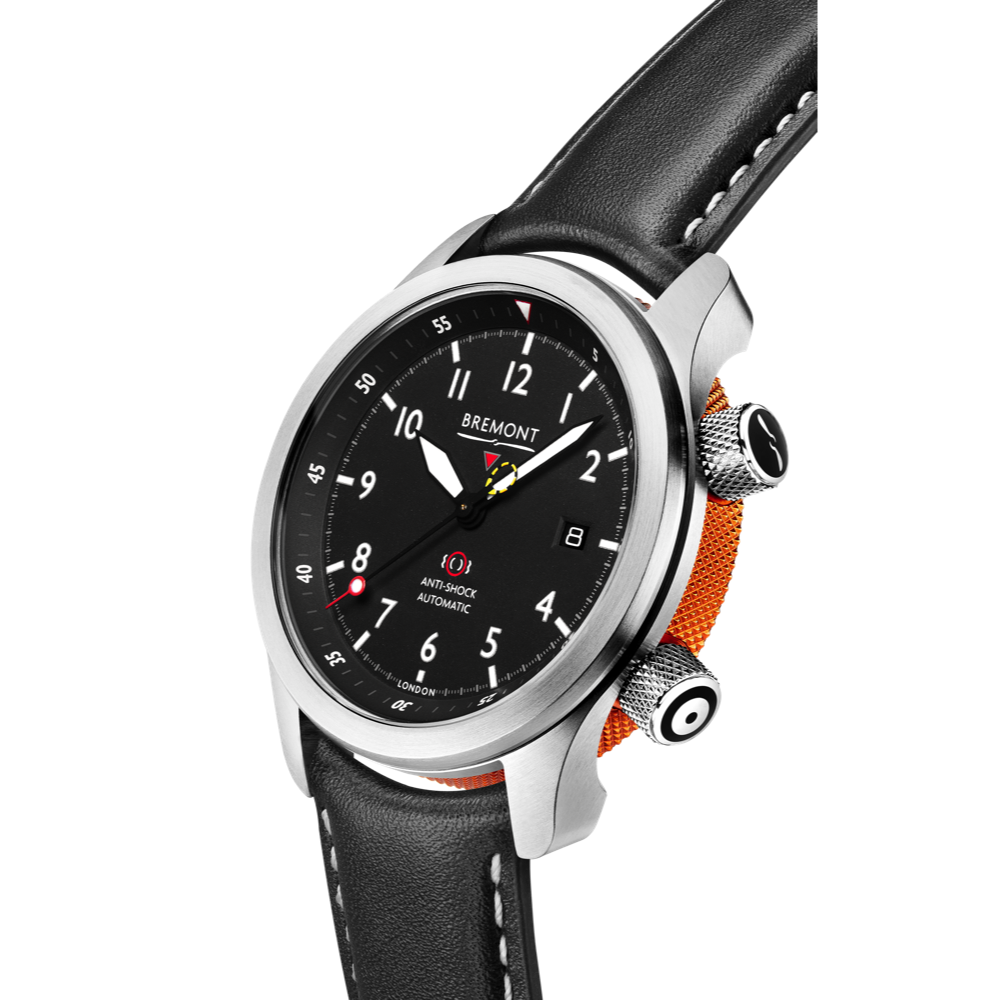 MBII Custom Stainless Steel, Black Dial with Orange Barrel & Closed Case Back