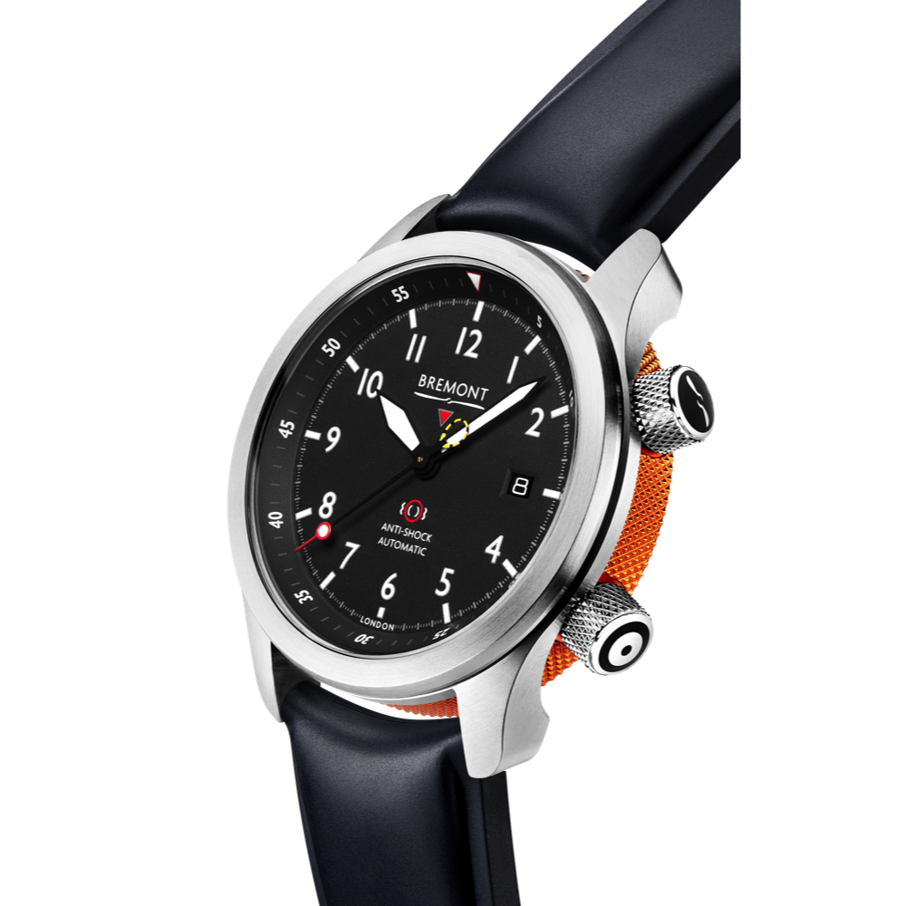 MBII Custom Stainless Steel, Black Dial with Orange Barrel & Closed Case Back