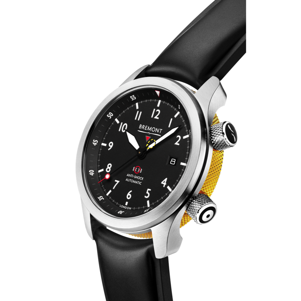 MBII Custom Stainless Steel, Black Dial with Yellow Barrel & Closed Case Back