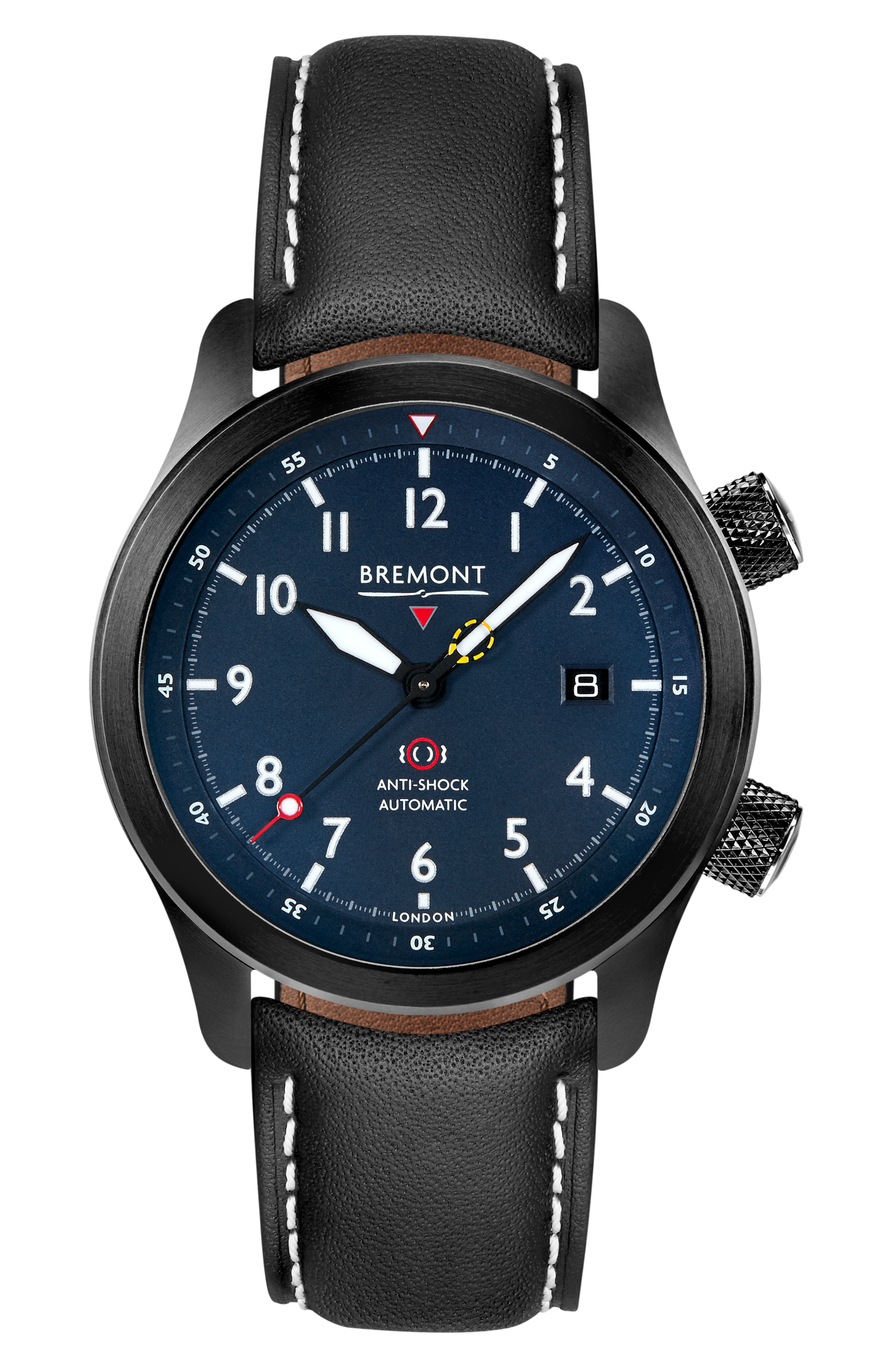 Bremont Watch Company Configurator Grey with White Stitch Leather / Short / Pin Buckle MBII Custom DLC, Blue Dial with Dark Blue Barrel & Closed Case Back