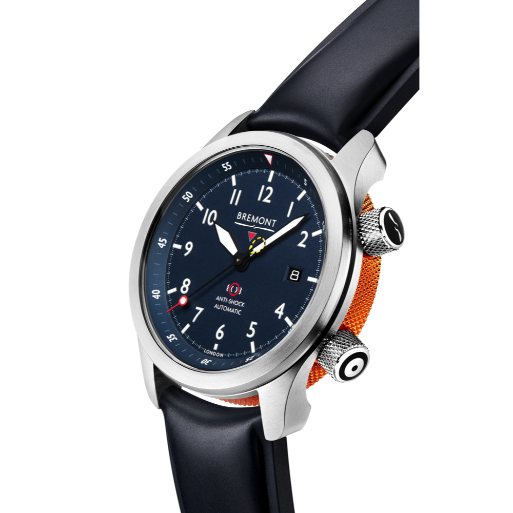 MBII Custom Stainless Steel, Blue Dial with Orange Barrel & Closed Case Back