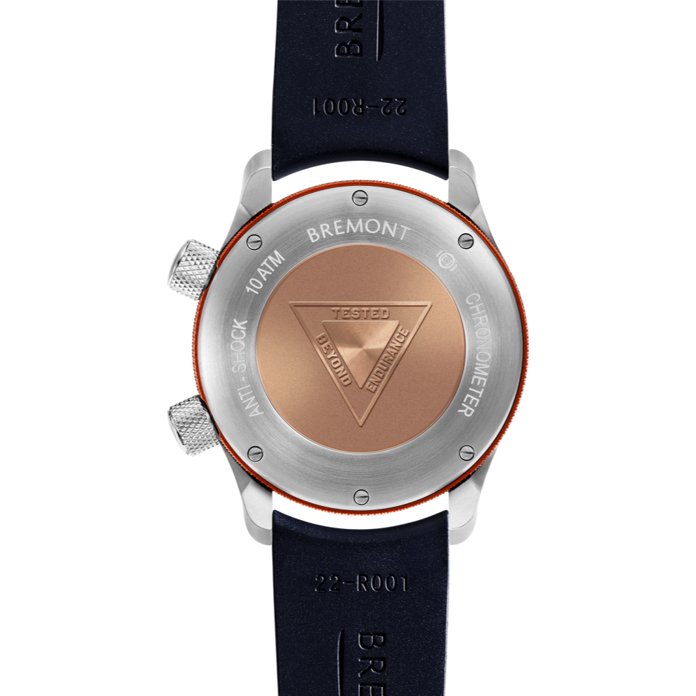 MBII Custom Stainless Steel, Blue Dial with Orange Barrel & Closed Case Back