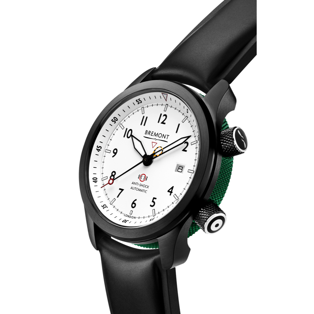 MBII Custom DLC, White Dial with Green Barrel & Open Case Back