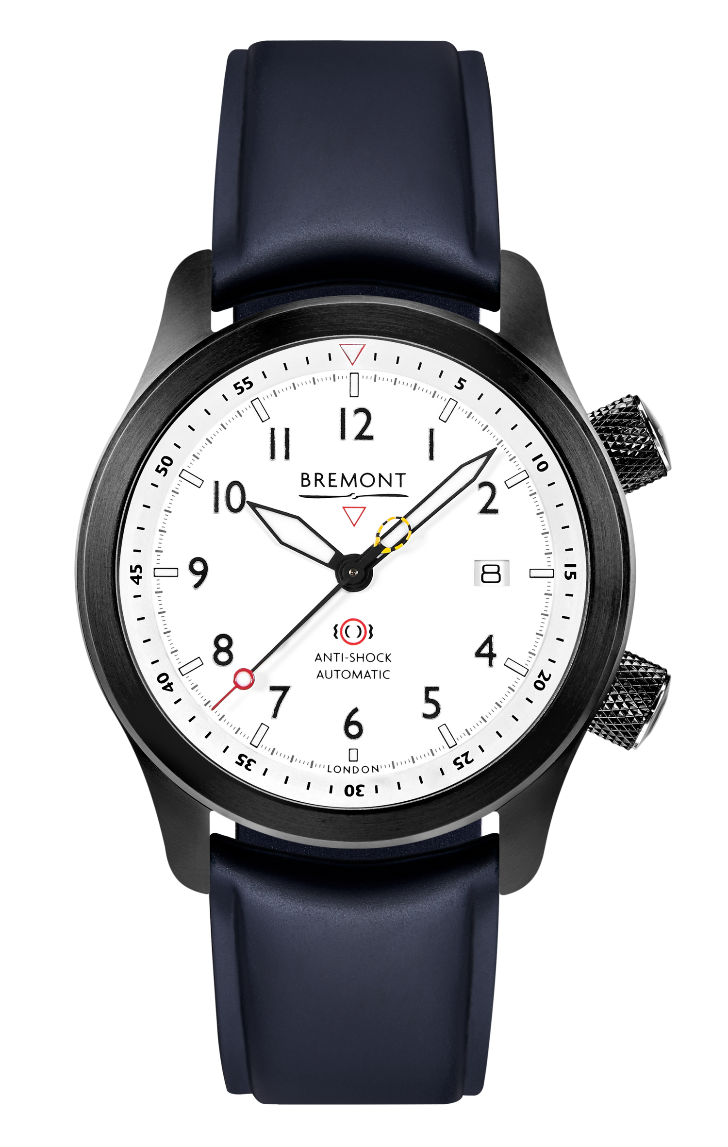Bremont Watch Company Configurator Blue Temple Island / Short / Pin Buckle MBII Custom DLC, White Dial with Dark Blue Barrel & Closed Case Back