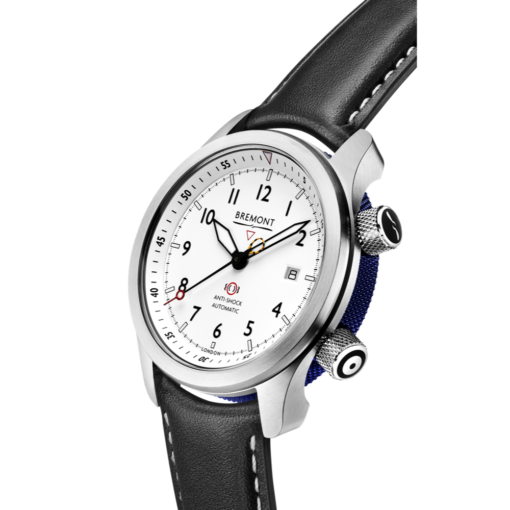 MBII Custom Stainless Steel, White Dial with Blue Barrel & Open Case Back