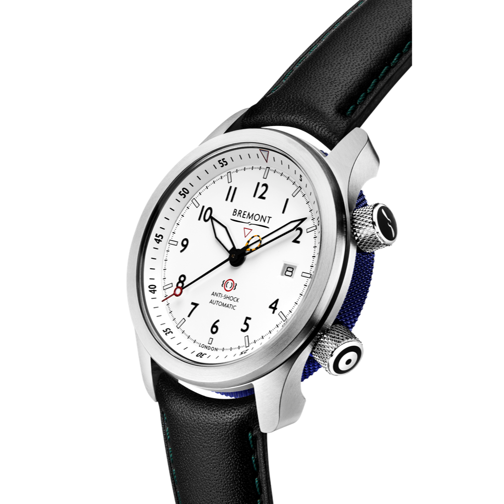 MBII Custom Stainless Steel, White Dial with Blue Barrel & Open Case Back