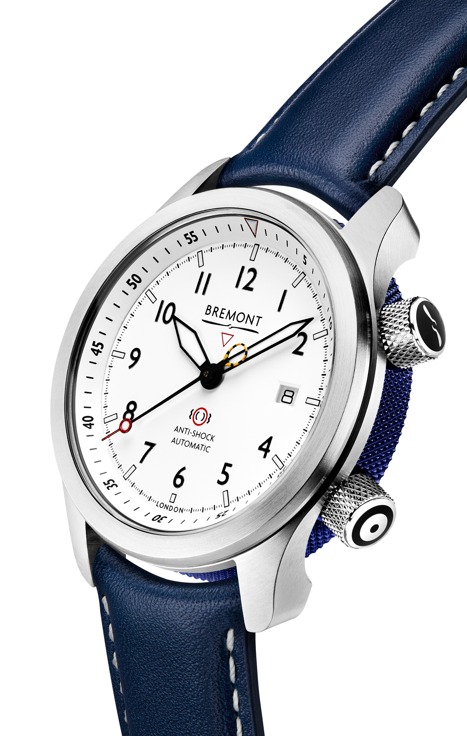 MBII Custom Stainless Steel, White Dial with Dark Blue Barrel & Closed Case Back