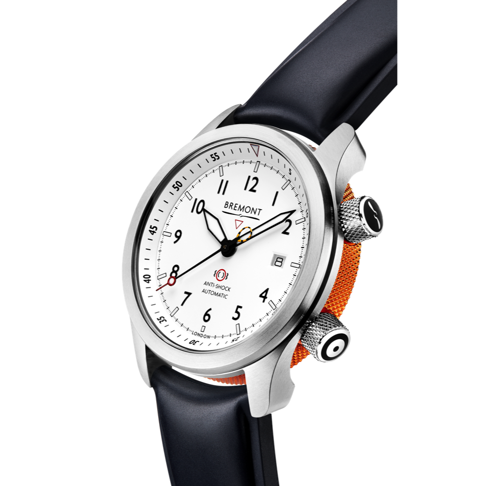 MBII Custom Stainless Steel, White Dial with Orange Barrel & Closed Case Back