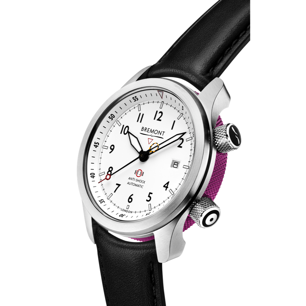 MBII Custom Stainless Steel, White Dial with Purple Barrel & Closed Case Back