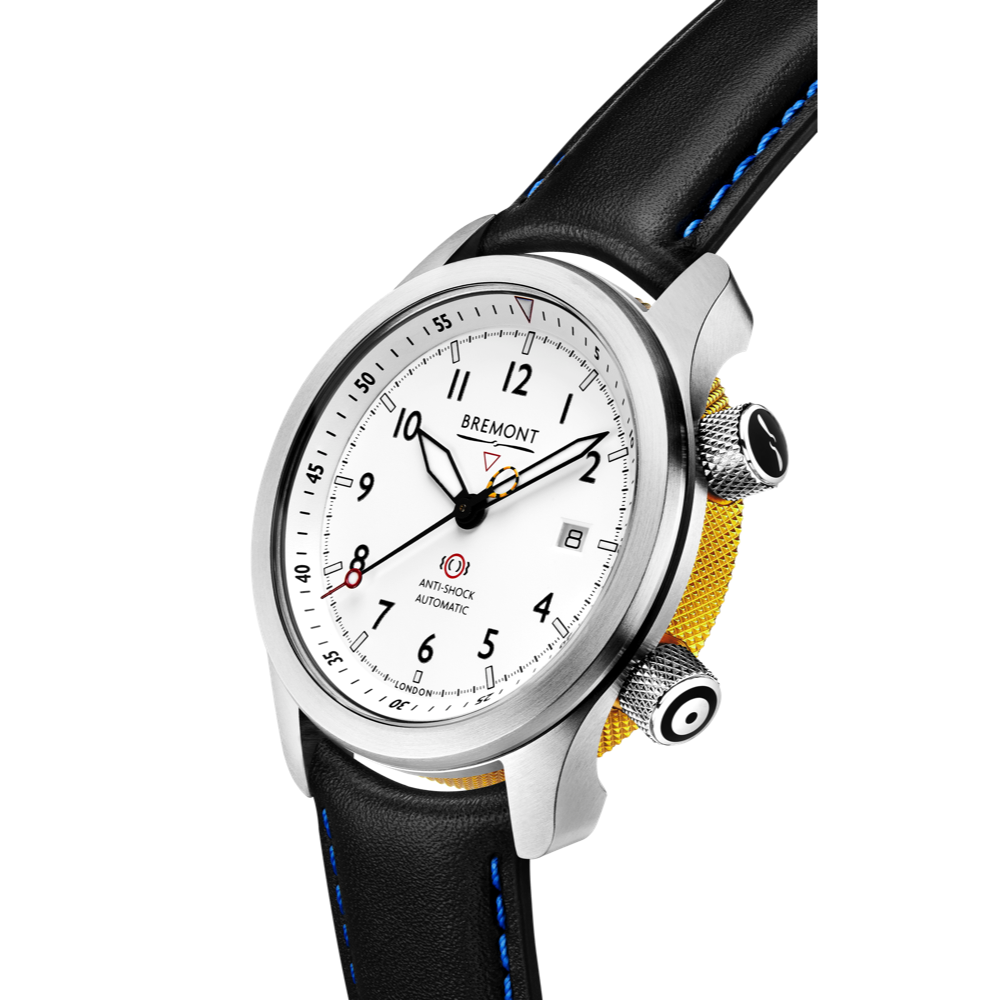 MBII Custom Stainless Steel, White Dial with Yellow Barrel & Open Case Back