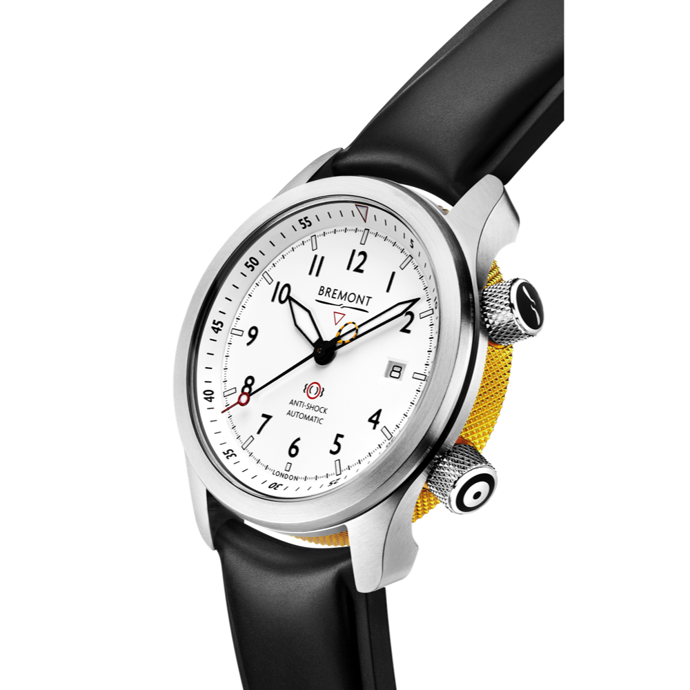 MBII Custom Stainless Steel, White Dial with Yellow Barrel & Open Case Back